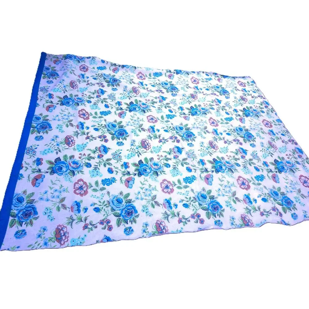 Vintage Chatham Blue Floral Blanket Satin Trim Retro Shabby Chic Cottagecore 70s